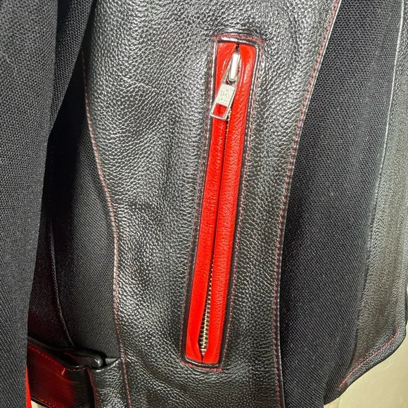 Women’Red & Black Teknic Leather Motorcycle Jacket with Removable Quilted Liner. - Picture 10 of 16